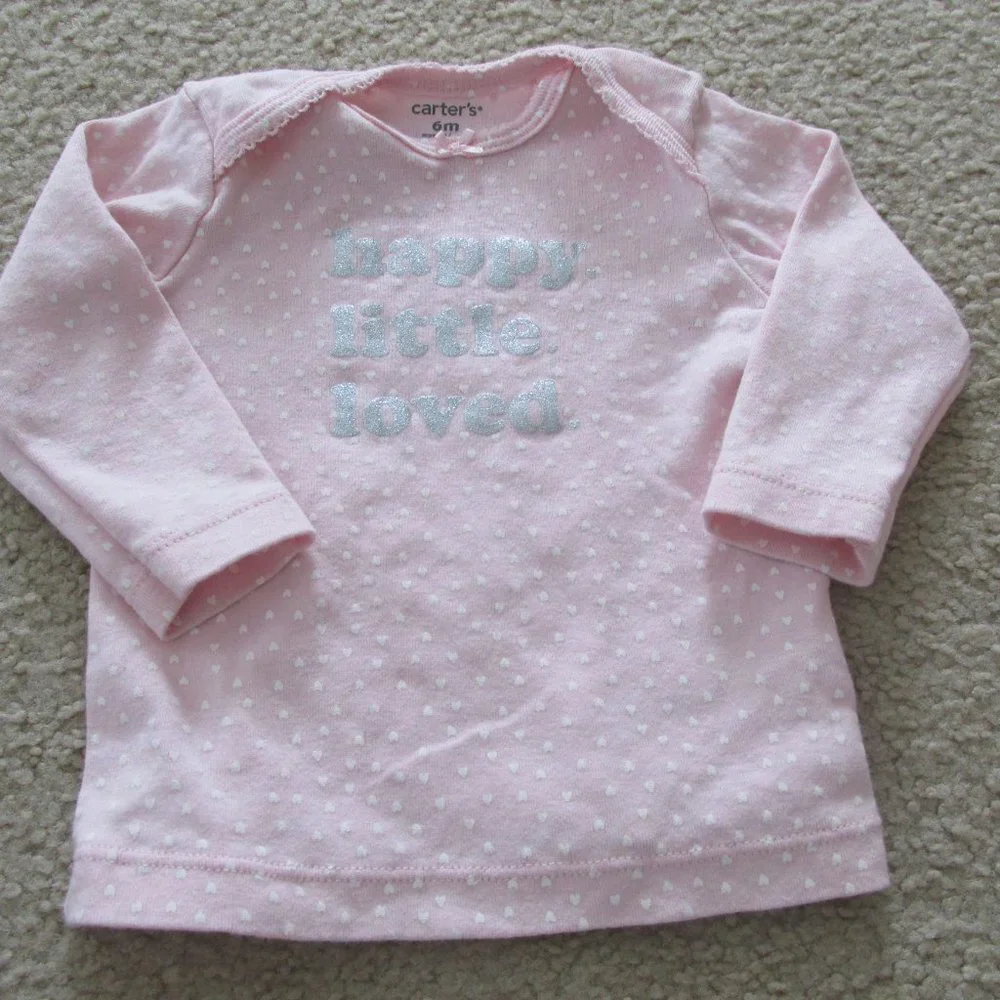 Carters Pullover T Shirt Girls Size 6M Pink Long Sleeve Heart Happy Little Loved